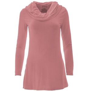 Kickee Women's Solid Long Sleeve Cowl Neck Tunic Top Desert Rose Pink Bamboo